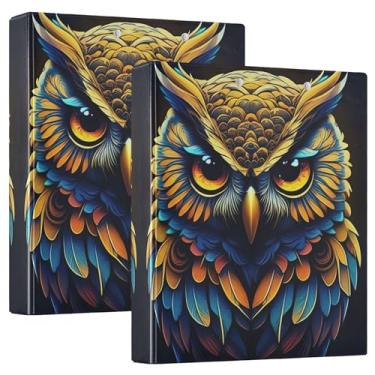 Imagem de Fichários personalizados com 3 anéis de coruja boho de 3 cm comporta 200 folhas, pastas, anel redondo, fichário de apresentação, 31,5 x 27 x 6 cm, pacote com 2