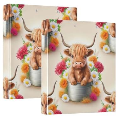 Imagem de Fichários personalizados com 3 anéis de flores de vaca Highland Highland 3 cm comporta 200 folhas, pastas, anel redondo, fichário de apresentação, 31,5 x 27 x 6 cm, 1 pacote