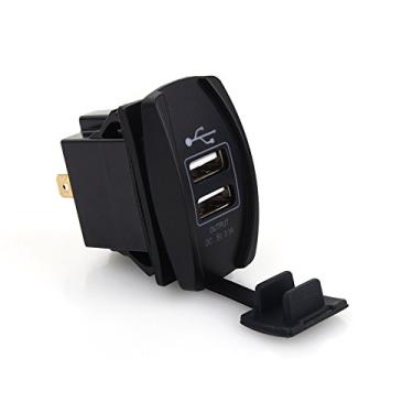 Imagem de Luqeeg Carregador de Carro USB Duplo Universal Com Capa à Prova de Poeira Saída 3.1A para Equipamentos Elétricos, Preto, Adequado para Todos Os Veículos