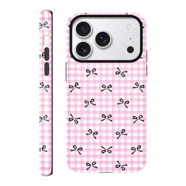 Imagem de FBHGLOA Capa de telefone para iPhone 17 Pro Max de 6,9 polegadas, linda estética, com laço rosa, estampa xadrez, 2 em 1, capa protetora antiarranhões à prova de choque para mulheres e meninas
