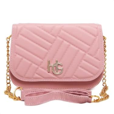 Imagem de Bolsa Transversal Feminina Preta, Alça de Corrente Dourada, Design Matelassê, Detalhe em Metal HG (Rosa)