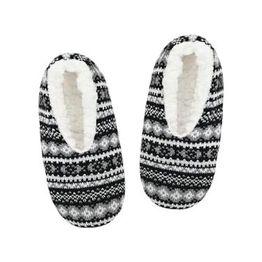 Imagem de Panda Bros Meias femininas com pegas, meias felpudas femininas com parte inferior antiderrapante, chinelos aconchegantes para casa, Neve negra, 8-10