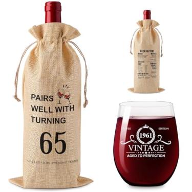 Imagem de kwsnatel Presentes de aniversário de 65 anos para mulheres e homens, decorações de aniversário de 65 anos, conjunto de presente de vinho vintage de 1960, presentes de aniversário de 65 anos para ela