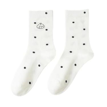 Imagem de Um par de meias para crianças, meias de cano médio de algodão puro, bordado de cachorrinho de bolinhas, pelo cinza sem ossos, Branco, 21