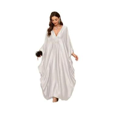 Imagem de Vestido Maxi De Praia Com Mangas Em Forma De Asa De Morcego Brilhante 