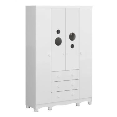 Imagem de Armario Infantil 4 Portas Bolinha - Moveis Peroba Branco Brilho