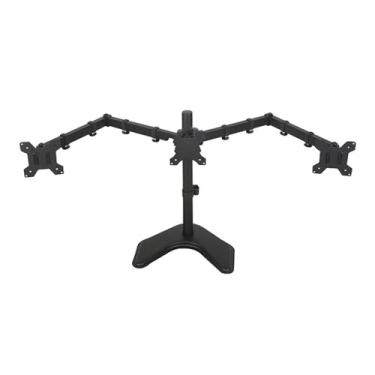 Imagem de BEGWVDJTP Suporte para monitor de computador de três telas, suporte de mesa, suporte de braço de seção dupla, rotação universal, rolamento de carga 9 kg