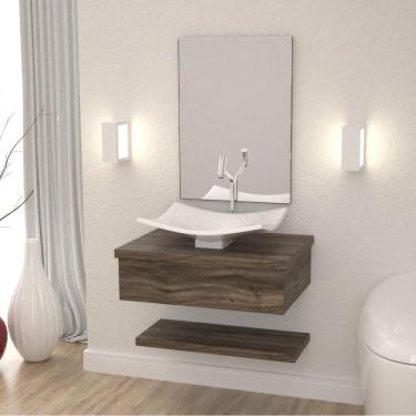 Imagem de Bancada para Banheiro com Cuba Folha F44 Prateleira e Espelheira 606w Metrópole Compace