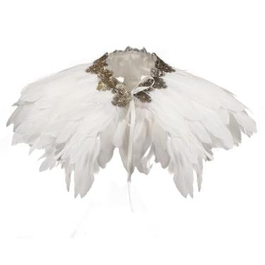 Imagem de Xale feminino de penas gótico renda capa Halloween bruxa cosplay fantasia carnaval, Branco, One Size