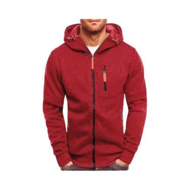 Imagem de Jaqueta Masculina Com Capuz Em Cor Sólida, Manga Longa, Zíper, Casual,