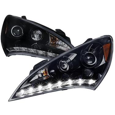 Imagem de SPEC-D TUNING Lente fumê de projetor preto brilhante faróis estilo R8 LED compatível com Hyundai Genesis 2 portas 2010-2012, conjunto de faróis esquerdo + direito