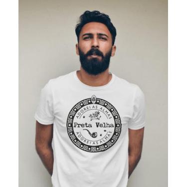 Imagem de Camiseta Preta Velha branco - Algodão - Saravando Acessórios Religioso