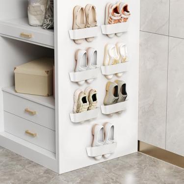 Imagem de DegMongee Pacote com 7 sapateiras montadas na parede com tiras adesivas, sapateira para pendurar com economia de espaço, prateleiras para pendurar sem broca, ideal para trailers, campistas, porta