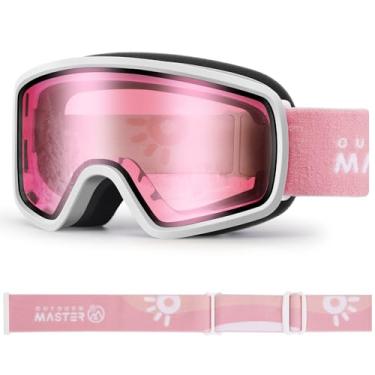 Imagem de OutdoorMaster Óculos de esqui infantil OTG Snowboard com 100% de proteção UV Óculos de neve para meninos e meninas (armação branca VLT 31% + lente vermelha brilhante)