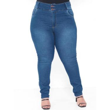 Imagem de Calça Skinny Jeans Feminina modeladora Plus Size escura cintura alta l