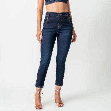 Imagem de Calça Capri Jeans Confort Cintura Alta Bolso Faca - Bloom, Azul escuro