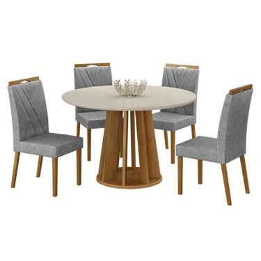 Imagem de Mesa De Jantar Rose Cinamomo Off White Com 4 Cadeiras Lara Linho Prata - Valdemóveis