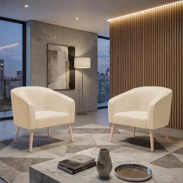 Imagem de Poltrona Sala Decorativa Kit 2 Stella Pé Palito Natural Sintético PU Bege D03 - D'Rossi