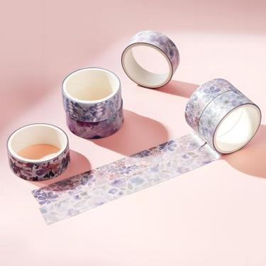 Imagem de Conjunto de 6 rolos de adesivos Washi de 2 m, adesivos com padrão de flores decorativos para artes faça-você-mesmo artesanato suprimentos de diário scrapbook cartão embrulho