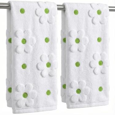 Imagem de Mindsoft 2 peças de toalhas de mão margaridas para banheiro toalhas de mão coquete 100% algodão absorvente decorativo jacquard trançado decoração de banho presente de decoração de banheiro (verde)