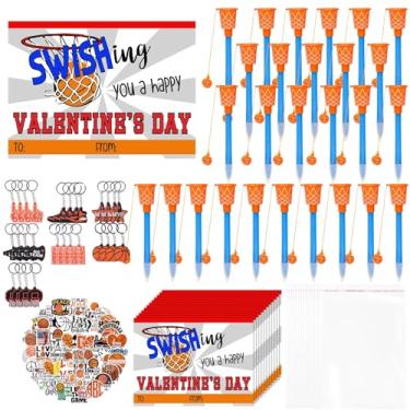 Imagem de Gosodeny 28 Set Valentine's Day Gifts Bulk Basketball Party Favors Basketball Hoop Pens Gift Set Keychains Stickers Card Sports Fans Party Prize Gifts Basketball Theme Supplies