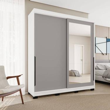 Imagem de Guarda-roupa 2 Portas Correr com Espelho Madrid Cinza/Branco