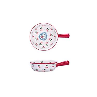 Imagem de Tigela de cozimento de esmalte de cerâmica com alça tigelas de salada churrasco queijo assado arroz assado assadeira redonda alcatrão individual lasanha panela profunda (cor: 1) (H)