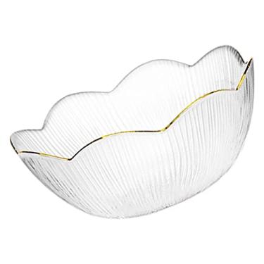 Imagem de Tigela de salada de vidro, pétalas de flor, tigela de servir com borda dourada, tigela transparente, pratos de sobremesa, para macarrão, lanche, sorvete, frutas, arroz, macarrão, pote