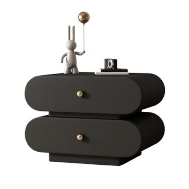 Imagem de Mesa de cabeceira moderna de madeira preta com gaveta dupla, quarto, armazenamento simples, armário de armazenamento doméstico prático (XS)