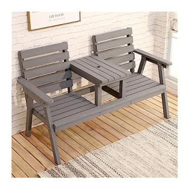 Imagem de Bancos de pátio ao ar livre banco de jardim com encosto e mesa central, assento duplo adequado para terraço, varanda, quintal, varanda, quintal (cinza)