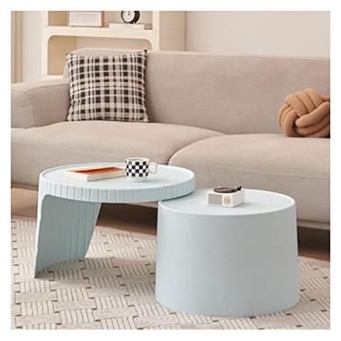 Imagem de Mesa de centro moderna, dobrável, mesas de centro redondas escaláveis para sala de estar, mesa central elegante, mesas de destaque empilháveis, mesa lateral expansível de até 105 cm (azul)