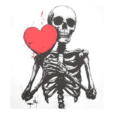 Imagem de Qilmy Capa magnética de caveira de coração vermelho 58 x 66 cm para porta da frente capas decorativas de geladeira adesivo de folha magnética para máquina de lavar louça painel de geladeira decalque