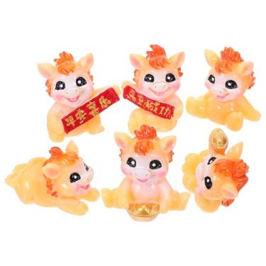 Imagem de POPETPOP Estatueta de cavalo de ano novo chinês: 6 peças de animais fofos em miniatura de resina - Estátuas do Ano Chinês do Cavalo 2026 para painel de carro, mesa de escritório, topos de bolo