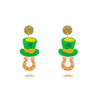 Imagem de Brincos de Dia de São Patrício Balão Acrílico Chapéu Espiritual Ferradura Brincos Pendentes de Ferro Brincos Divertidos Trevo Verde para Mulheres Meninas Presente de Dia de São Patrício, Acrílico, Sem