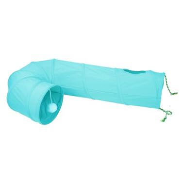 Imagem de Túnel para gatos, tubo dobrável bidirecional para gatos com orifício interativo Peek-A-Boo, bola de brinquedo e corda – Ideal para gatos, gatinhos e coelhos internos (azul)