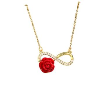 Imagem de Colar com pingente de veludo com flor de rosa vermelha infinita para mulheres, gargantilha floral, zircônia, ajustável, corrente ajustável, dia dos namorados, casamento, aniversário, para sempre