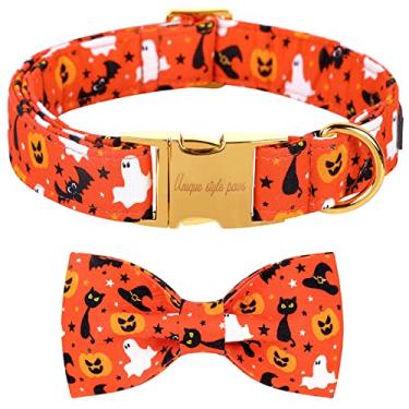 Imagem de Unique style paws Coleira de cachorro de Halloween com gravata borboleta de algodão ajustável para cães pequenos, médios e grandes-GG