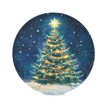 Imagem de STAYTOP Jogo americano redondo de árvore de Natal brilhante, 6 peças, tapetes de mesa antiderrapantes fáceis de limpar para decoração de mesa de festa de churrasco em casa