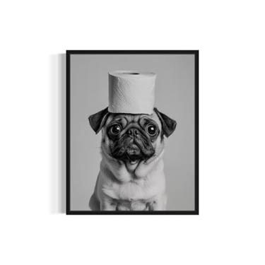 Imagem de Pôster impresso de arte de parede de banheiro Pug, pôsteres de papel higiênico para banheiro de cachorro, impressões, pintura de casa, decoração de arte 134 (pug, 28 x 35,5 cm, sem moldura)