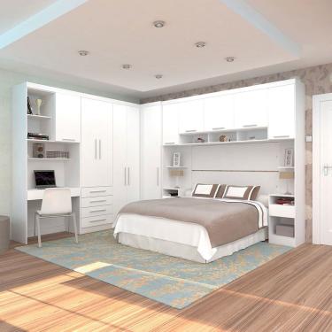 Imagem de Quarto de Canto Casal com Guarda Roupas Cabeceira e Bancada Home Office Alpes Luciane Moveis
