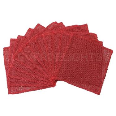 Imagem de CleverDelights Quadrados vermelhos de serapilheira de 15,24 cm - Pacote com 12 - Tecido de juta - 15,2 cm x 15,2 cm - Bordas acabadas