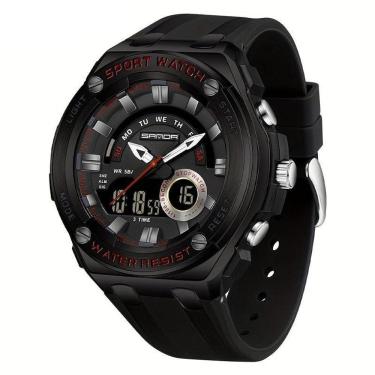 Imagem de Relógio De Pulso Masculino à Prova D'água 50m Esportivo Multifuncional Com Pulseira De Silicone Preto Vermelho