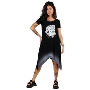Imagem de Vestido Caveira Estampado Midi Assimetrico Rock Feminino - Deliriyou, 