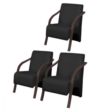 Imagem de Kit3 Poltronas Vênus 1 Lugar Pé Madeira D Salla Suede Preta