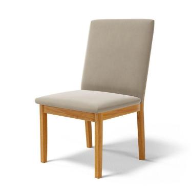 Imagem de Cadeira Daniela Madeira Maciça Estofada Para Mesa De Jantar Veludo Bege 102