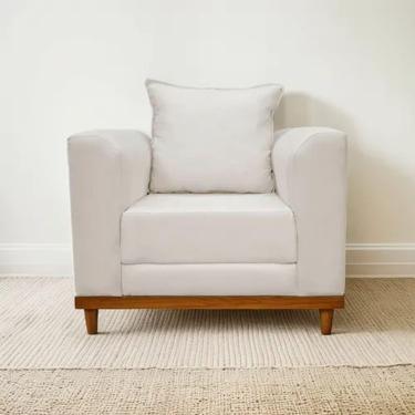 Imagem de Poltrona Sala De Estar Recepção Viema Com Almofadas Decorativas Linho Off White Sj Móveis E Decoração