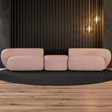 Imagem de Sofá 5 Lugares com Puff 382cm Orgânico Lyor Veludo Rose Z55 - Mpozenato