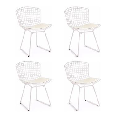 Imagem de Kit 4 Cadeiras Bertoia Branca Com Assento Branco