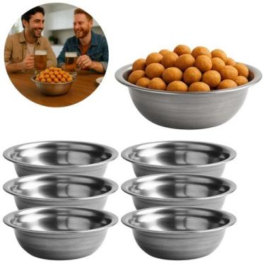 Imagem de 6 Tigelas Bowl Redondo em Aço Inox 400ml Para Petisco - Mares Comercio