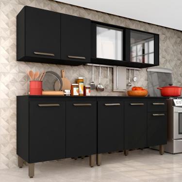 Imagem de Armário De Cozinha Tieli 4 Peças Com Vidro Preto - Móveis Arapongas